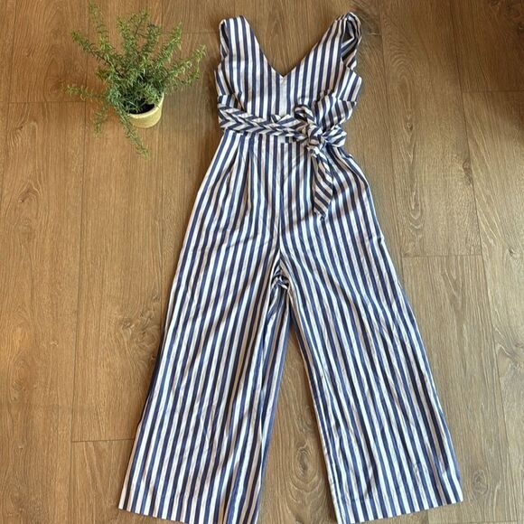 NWOT J. CREW BLUE AND WHITE STRIPED V NECK 100% COTTON JUMPSUIT SIZE 2 - Picture 4 of 8